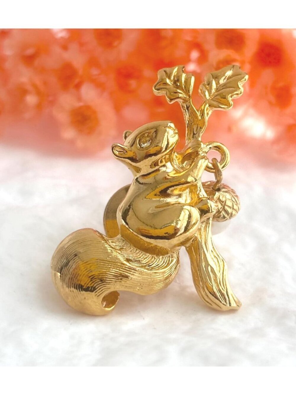 Squirrel + Branch Figural Gold Toned 80's Vintage Costume Jewelry Brooch